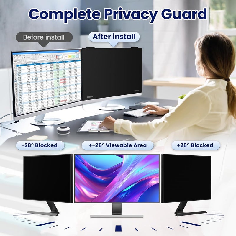 BOVORY 22 Inch Privacy Screen Hanging for Computer Monitor 16:9 Aspect Ratio, Magnetic Anti Glare Blue Light Private Protector Eye Care,Removable Anti Spy Filter Shield for Digital Workplaces - Image 2